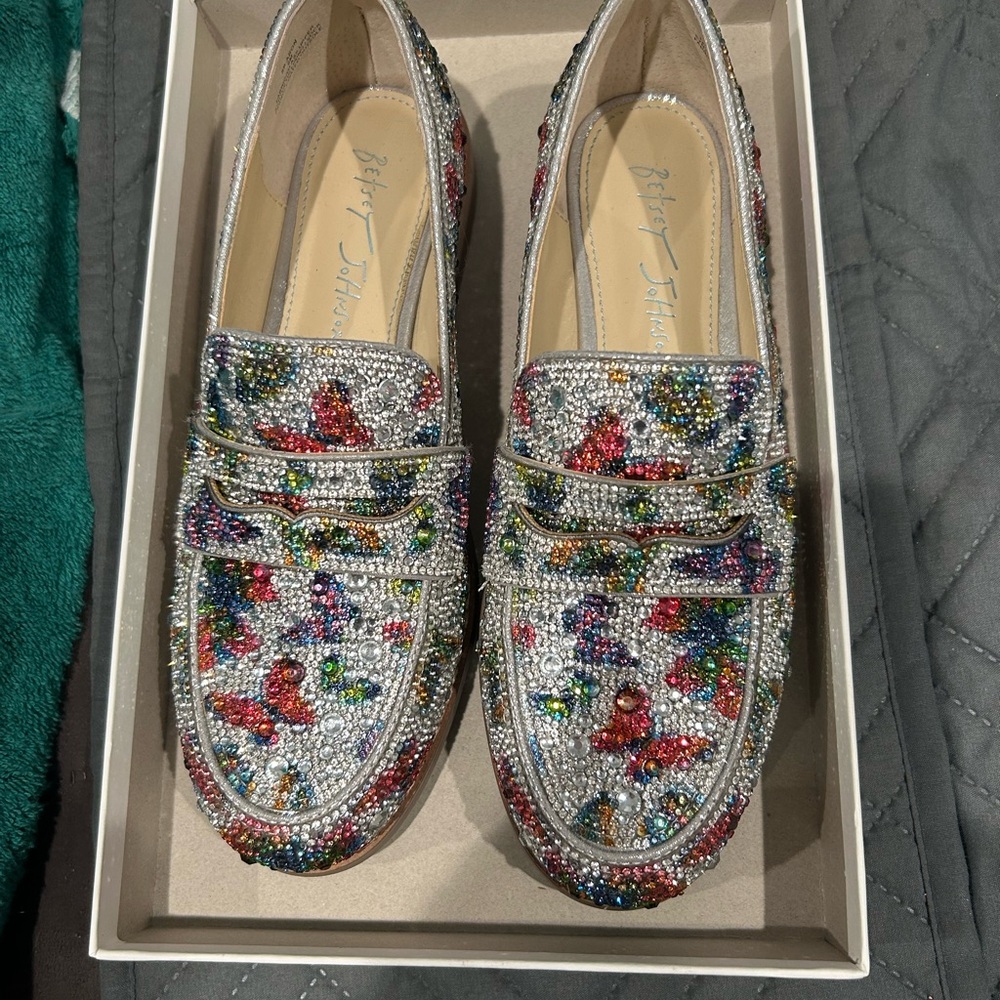 Betsey Johnson Glittering Silver and Multicolor Loafers